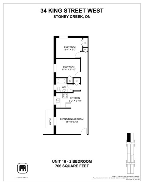 A floor plan for a 2 bedroom apartment at 34 King Street West.